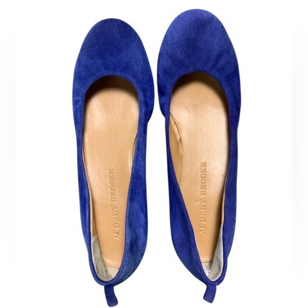 Audrey Brooke Newport Royal Blue Suede Ballet Flats Round Toe NEWPORT-AB